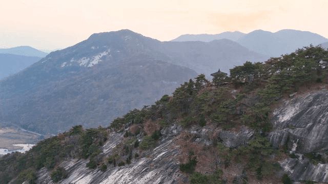 Scenery of mountain with pavilion