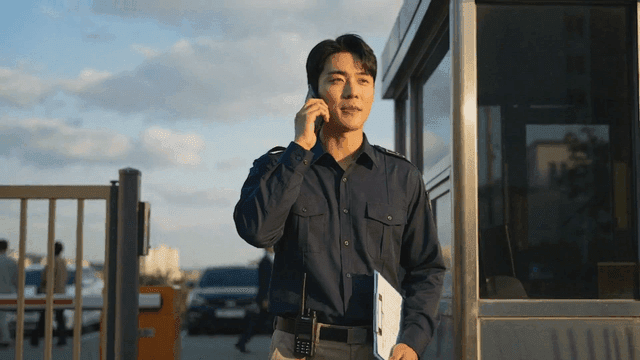 Security guard on phone