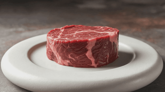 Raw steak on white plate