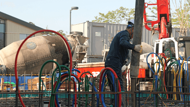 Construction workers at a building site
