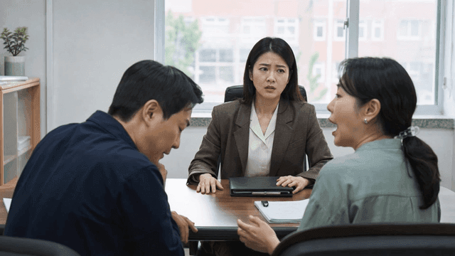 심각한 세 사람이 토론하는 사무실 회의