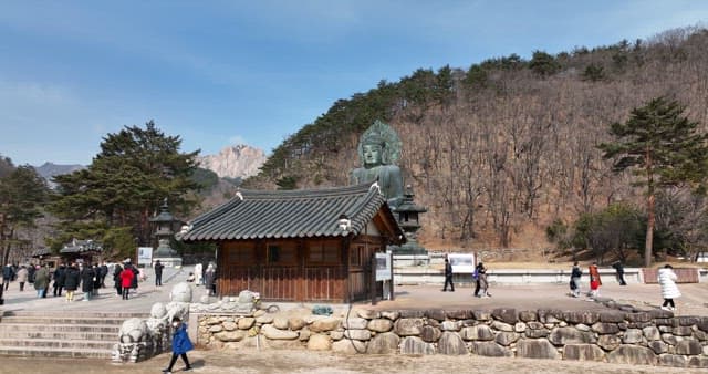 평화로운 불교 사원과 웅장한 불상