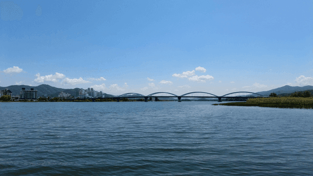 Quiet river with bridge