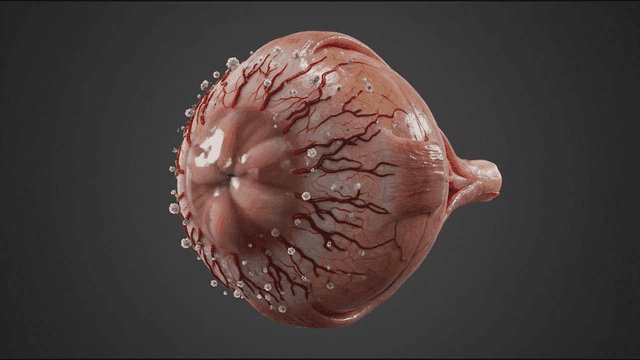 Detailed view of eye infected by virus