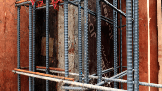 Rebar and wiring at a construction site