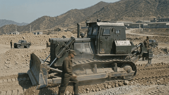 North Korean military bulldozers in operation