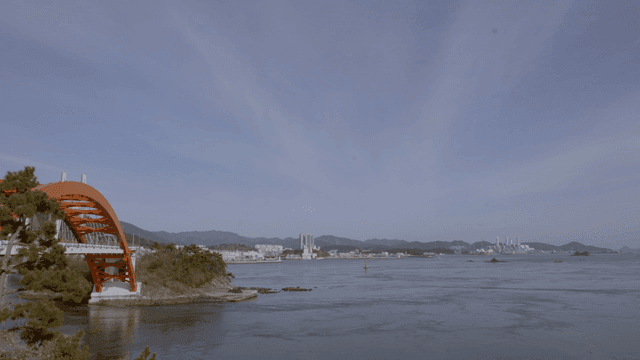 Sea scenery and serene orange bridge