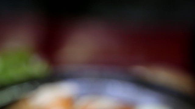 Grilled marinated beef tripe with vegetables and mushrooms