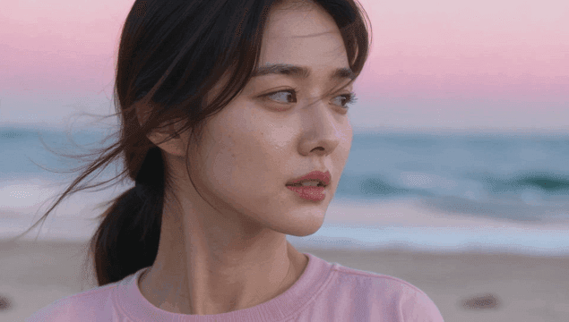 해변에 서 정면을 보는 여성