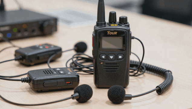 테이블 위의 무전기와 마이크