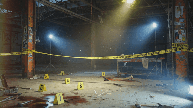Abandoned warehouse crime scene
