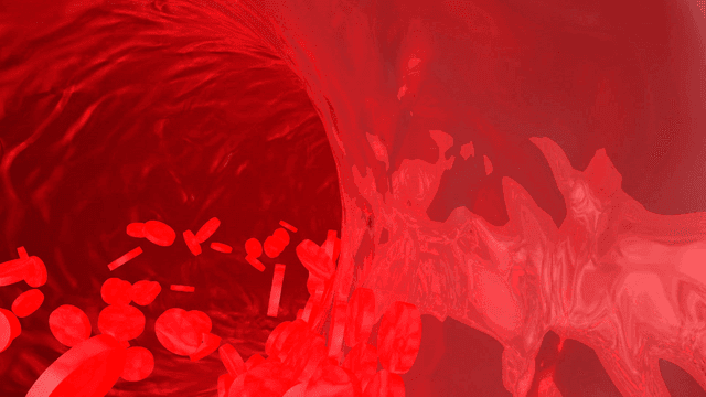 Red blood cells flowing quickly through blood vessels