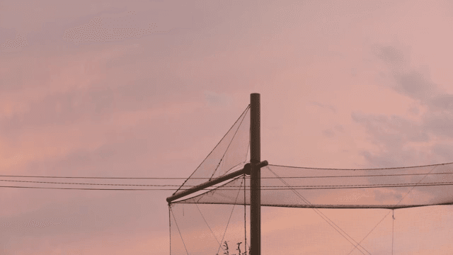 분홍 하늘을 배경으로 한 구조물