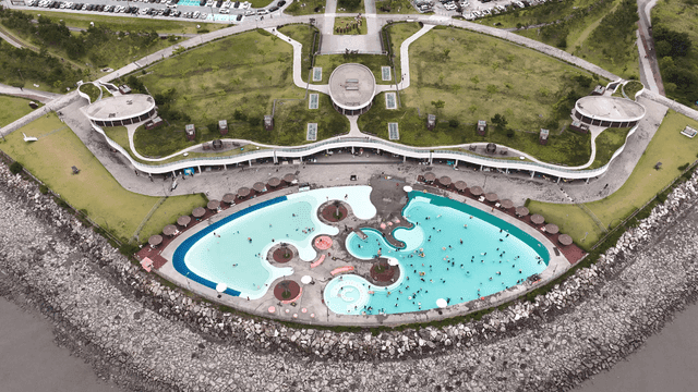 Aerial view of modern saltwater pool