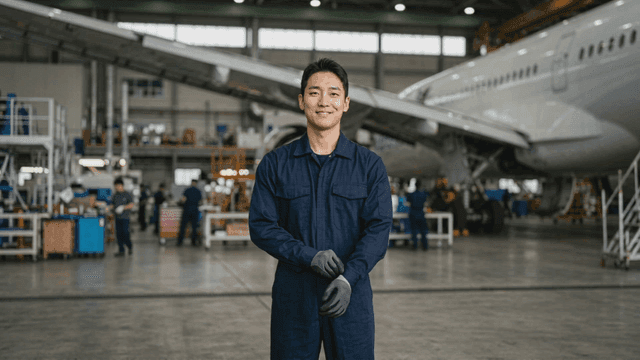 Aircraft maintenance worker in a hangar