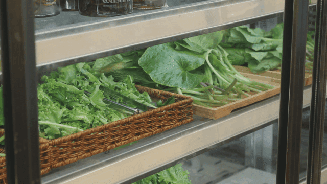 냉장고에 진열된 신선한 채소