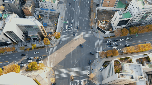 Busy city intersection with vehicles