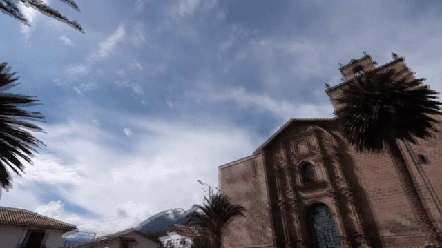 야자수가 있는 역사적인 광장의 건물