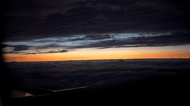 Sunset view from an airplane window
