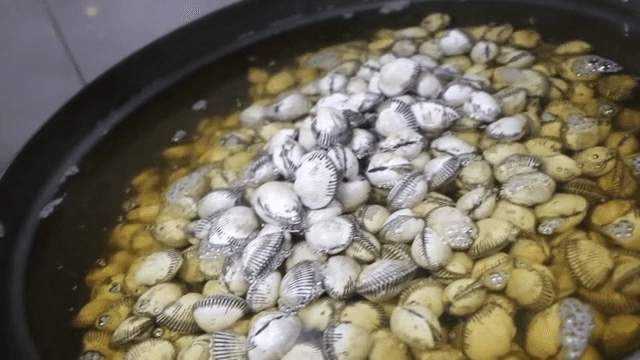 Cooking the cockle in a large pot