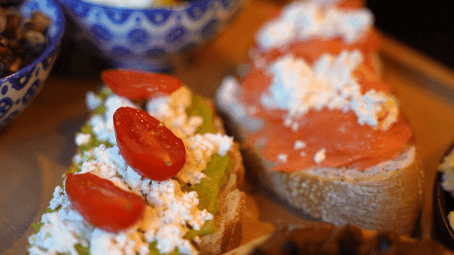 Delicious open sandwiches with toppings