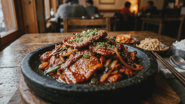 Spicy stir-fried pork in a restaurant