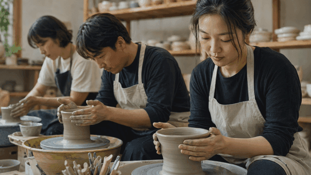 People making pottery