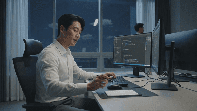 Developers working late at office