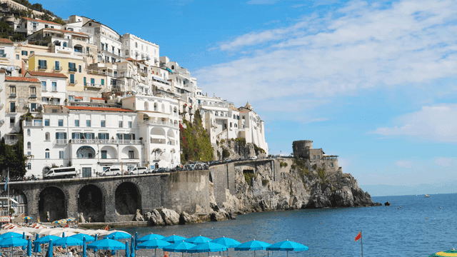 Coastal town with colorful buildings