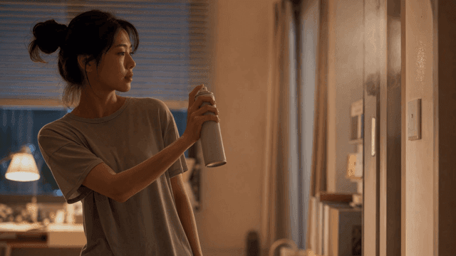 Woman spraying insecticide