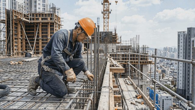 Construction worker on a high-rise building site