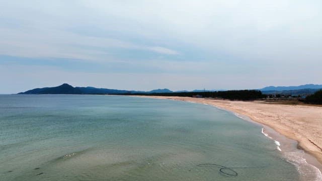 잔잔한 파도가 있는 고요한 해변
