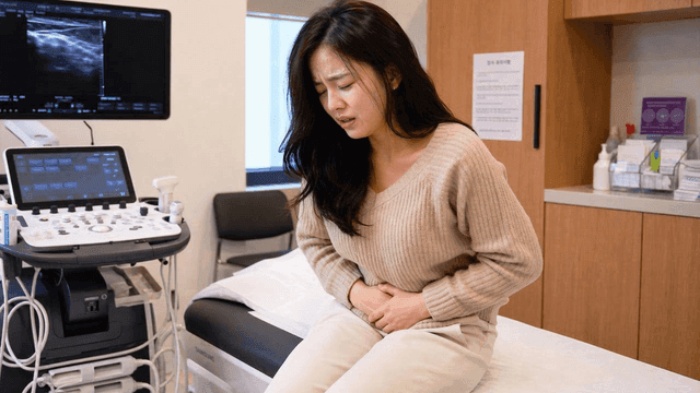 Women experiencing abdominal pain at clinic