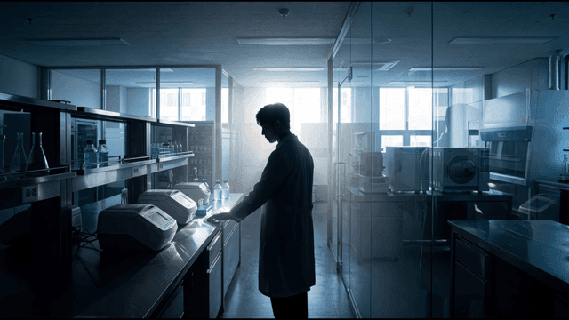 Silhouette of scientist standing in modern laboratory