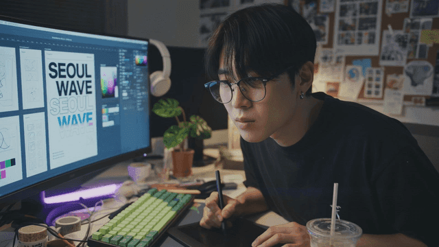 Designer working late at office