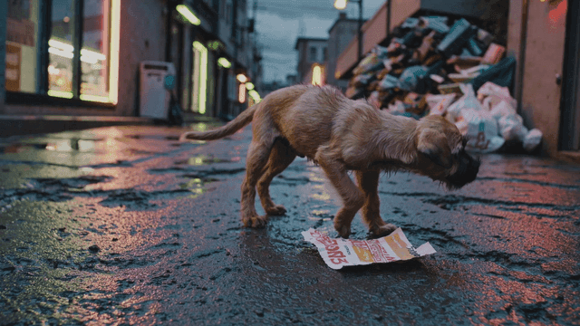 Dog wandering city streets