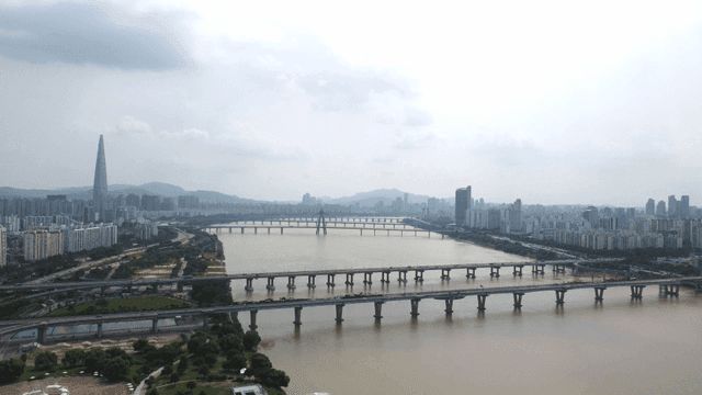 City view with river and bridge