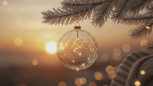 나뭇가지에 매달린 크리스마스 유리 장식