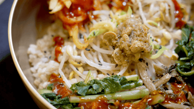 Bowl of bibimbap with fresh vegetables