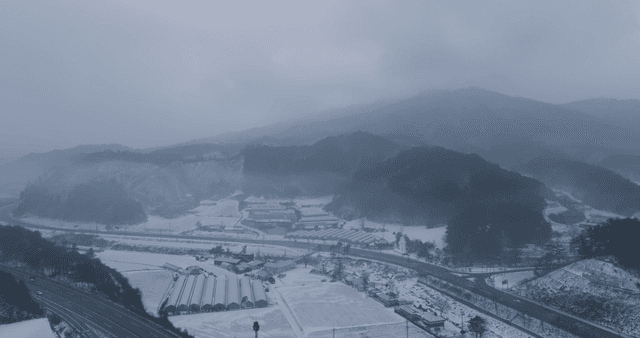 Snow-covered mountains and fields
