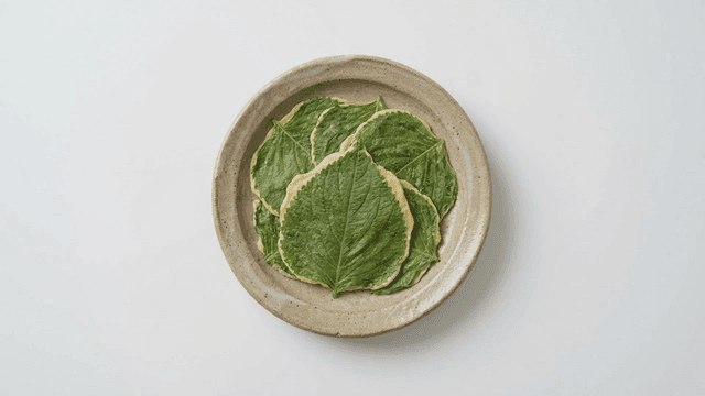 Perilla leaf pancakes on a ceramic plate