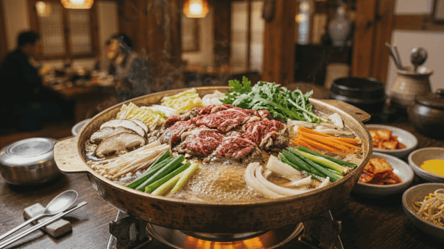Beef bulgogi hot pot boiling in pot