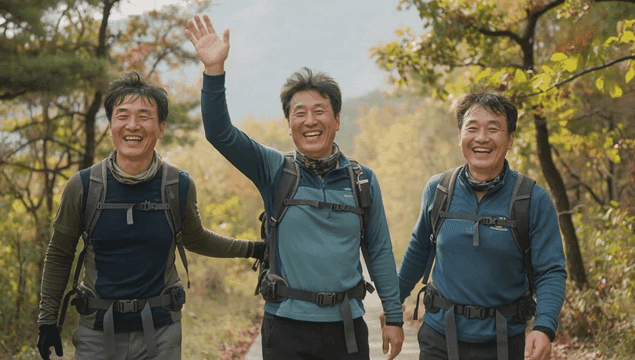 숲길을 함께 걷는 등산객들