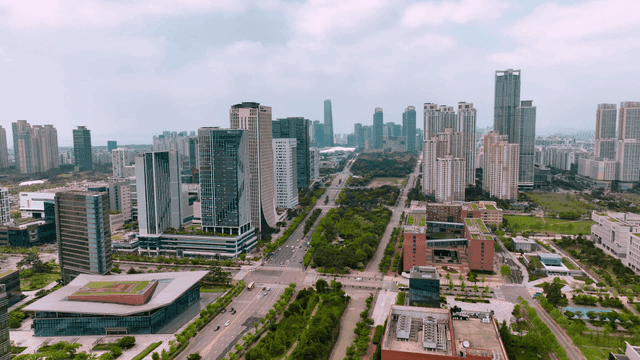 Modern cityscape with tall buildings