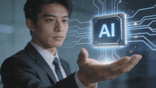 Man holding a glowing AI chip