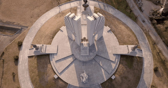 Aerial view of a circular monument