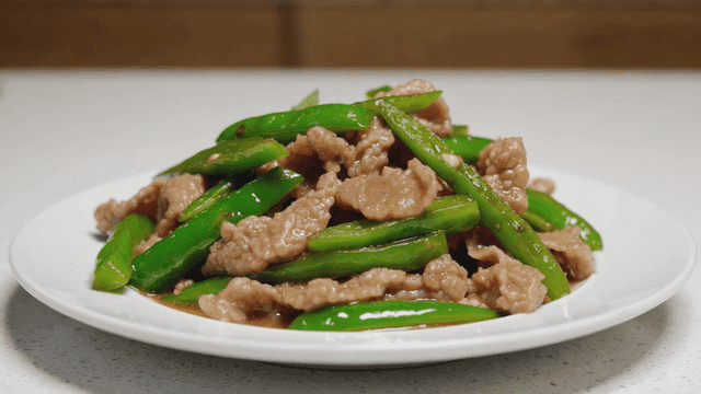 Stir-fried pork with garlic stems