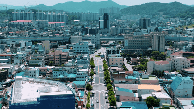 Bustling city with high-rise buildings
