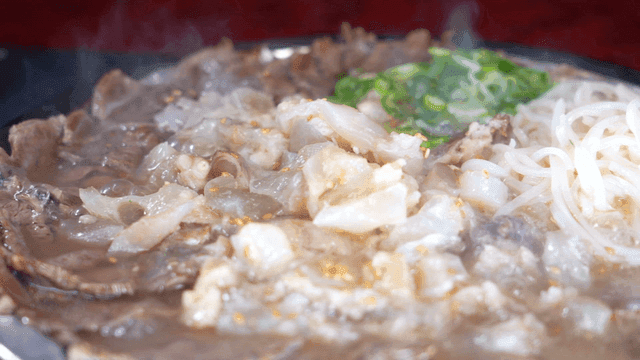 Hot boiled pork stew with noodles