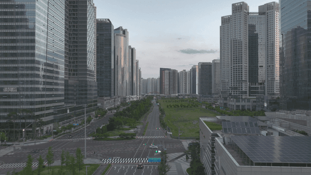 Modern cityscape with tall skyscrapers